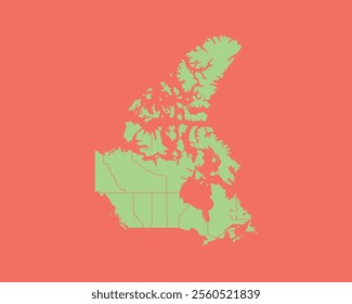 High Detailed Mint Coral Color Map of Canada on Coral isolated background, Vector Illustration EPS 10