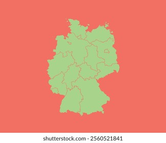 High Detailed Mint Coral Color Map of Germany on Coral isolated background, Vector Illustration EPS 10