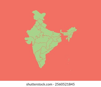 High Detailed Mint Coral Color Map of India on Coral isolated background, Vector Illustration EPS 10