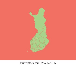 High Detailed Mint Coral Color Map of Finland on Coral isolated background, Vector Illustration EPS 10