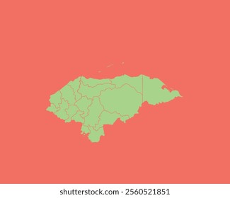 High Detailed Mint Coral Color Map of Honduras on Coral isolated background, Vector Illustration EPS 10