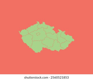 High Detailed Mint Coral Color Map of Czech Republic on Coral isolated background, Vector Illustration EPS 10