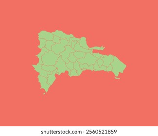 High Detailed Mint Coral Color Map of Dominican Republic on Coral isolated background, Vector Illustration EPS 10