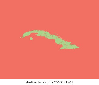 High Detailed Mint Coral Color Map of Cuba on Coral isolated background, Vector Illustration EPS 10