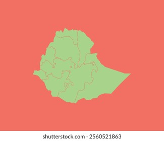 High Detailed Mint Coral Color Map of Ethiopia on Coral isolated background, Vector Illustration EPS 10