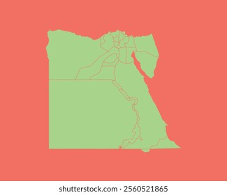 High Detailed Mint Coral Color Map of Egypt on Coral isolated background, Vector Illustration EPS 10