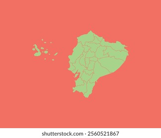 High Detailed Mint Coral Color Map of Ecuador on Coral isolated background, Vector Illustration EPS 10