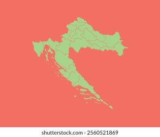 High Detailed Mint Coral Color Map of Croatia on Coral isolated background, Vector Illustration EPS 10