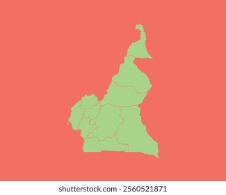 High Detailed Mint Coral Color Map of Cameroon on Coral isolated background, Vector Illustration EPS 10