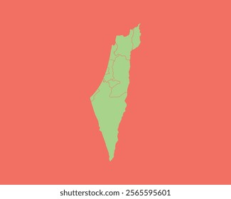 High Detailed Mint Coral Color Map of Israel on Coral isolated background, Vector Illustration EPS 10