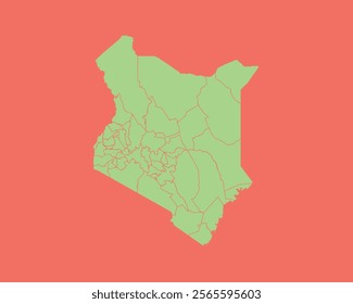 High Detailed Mint Coral Color Map of Kenya on Coral isolated background, Vector Illustration EPS 10