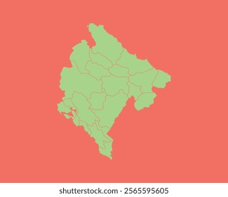 High Detailed Mint Coral Color Map of Montenegro on Coral isolated background, Vector Illustration EPS 10