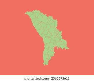 High Detailed Mint Coral Color Map of Moldova on Coral isolated background, Vector Illustration EPS 10