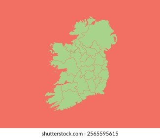 High Detailed Mint Coral Color Map of Ireland on Coral isolated background, Vector Illustration EPS 10