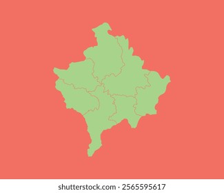 High Detailed Mint Coral Color Map of Kosovo on Coral isolated background, Vector Illustration EPS 10