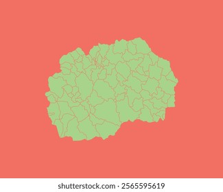 High Detailed Mint Coral Color Map of Macedonia on Coral isolated background, Vector Illustration EPS 10