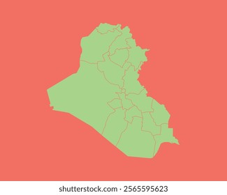 High Detailed Mint Coral Color Map of Iraq on Coral isolated background, Vector Illustration EPS 10