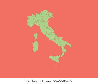 High Detailed Mint Coral Color Map of Italy on Coral isolated background, Vector Illustration EPS 10