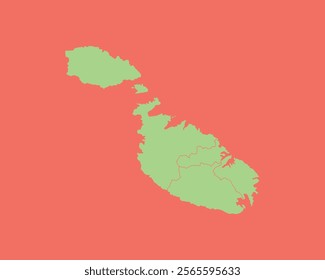 High Detailed Mint Coral Color Map of Malta on Coral isolated background, Vector Illustration EPS 10