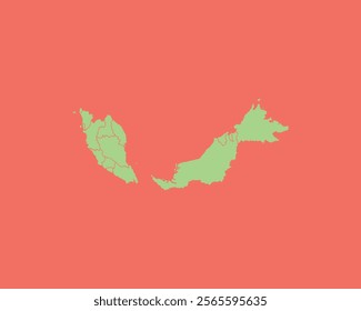 High Detailed Mint Coral Color Map of Malaysia on Coral isolated background, Vector Illustration EPS 10