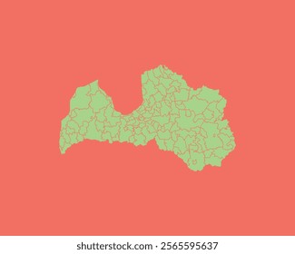 High Detailed Mint Coral Color Map of Latvia on Coral isolated background, Vector Illustration EPS 10