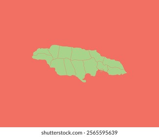 High Detailed Mint Coral Color Map of Jamaica on Coral isolated background, Vector Illustration EPS 10