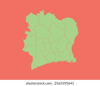 High Detailed Mint Coral Color Map of Ivory Coast on Coral isolated background, Vector Illustration EPS 10