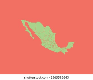 High Detailed Mint Coral Color Map of Mexico on Coral isolated background, Vector Illustration EPS 10