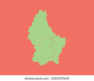 High Detailed Mint Coral Color Map of Luxembourg on Coral isolated background, Vector Illustration EPS 10