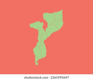 High Detailed Mint Coral Color Map of Mozambique on Coral isolated background, Vector Illustration EPS 10