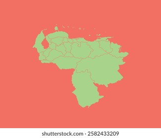 High Detailed Mint Coral Color Map of Venezuela on Coral isolated background, Vector Illustration EPS 10