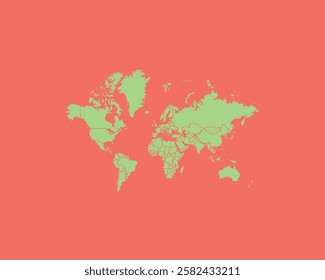 High Detailed Mint Coral Color Map of World on Coral isolated background, Vector Illustration EPS 10