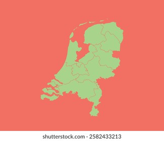 High Detailed Mint Coral Color Map of Netherlands on Coral isolated background, Vector Illustration EPS 10