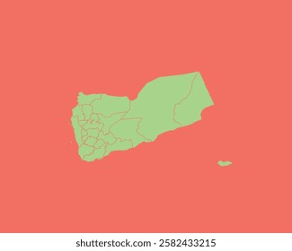 High Detailed Mint Coral Color Map of Yemen on Coral isolated background, Vector Illustration EPS 10