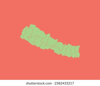 High Detailed Mint Coral Color Map of Nepal on Coral isolated background, Vector Illustration EPS 10