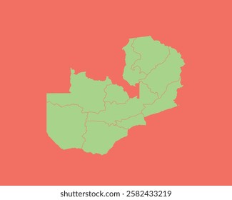 High Detailed Mint Coral Color Map of Zambia on Coral isolated background, Vector Illustration EPS 10