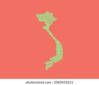 High Detailed Mint Coral Color Map of Vietnam on Coral isolated background, Vector Illustration EPS 10