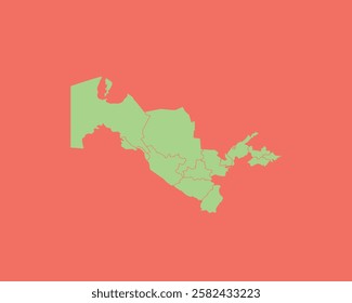 High Detailed Mint Coral Color Map of Uzbekistan on Coral isolated background, Vector Illustration EPS 10