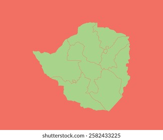 High Detailed Mint Coral Color Map of Zimbabwe on Coral isolated background, Vector Illustration EPS 10