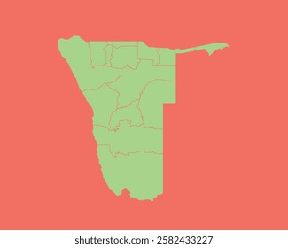 High Detailed Mint Coral Color Map of Namibia on Coral isolated background, Vector Illustration EPS 10