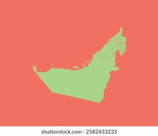 High Detailed Mint Coral Color Map of United Arab Emirates on Coral isolated background, Vector Illustration EPS 10