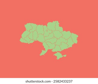 High Detailed Mint Coral Color Map of Ukraine on Coral isolated background, Vector Illustration EPS 10