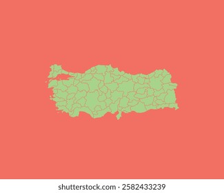 High Detailed Mint Coral Color Map of Turkey on Coral isolated background, Vector Illustration EPS 10