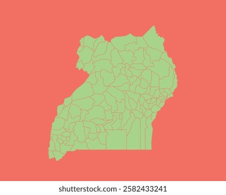 High Detailed Mint Coral Color Map of Uganda on Coral isolated background, Vector Illustration EPS 10