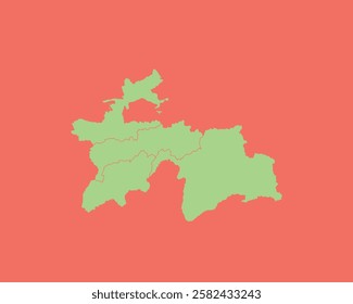 High Detailed Mint Coral Color Map of Tajikistan on Coral isolated background, Vector Illustration EPS 10