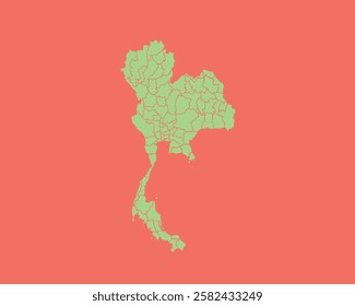 High Detailed Mint Coral Color Map of Thailand on Coral isolated background, Vector Illustration EPS 10