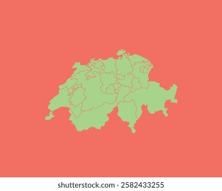 High Detailed Mint Coral Color Map of Switzerland on Coral isolated background, Vector Illustration EPS 10