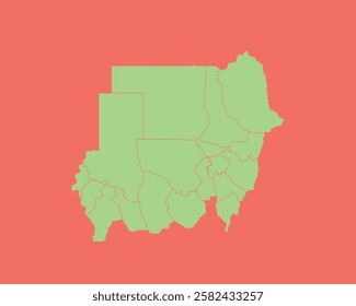 High Detailed Mint Coral Color Map of Sudan on Coral isolated background, Vector Illustration EPS 10