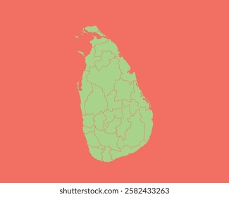 High Detailed Mint Coral Color Map of Sri Lanka on Coral isolated background, Vector Illustration EPS 10