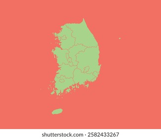 High Detailed Mint Coral Color Map of South Korea on Coral isolated background, Vector Illustration EPS 10